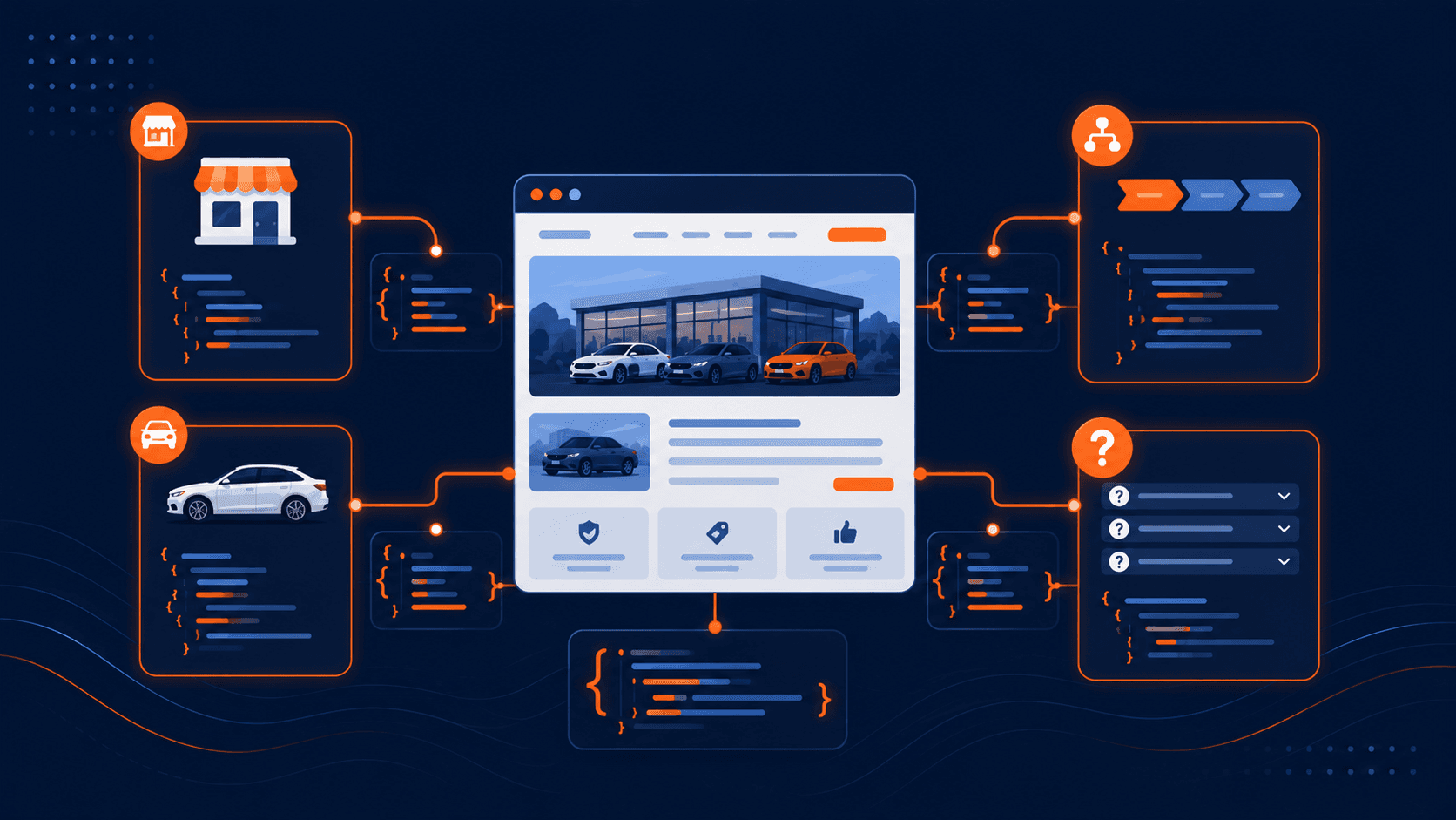 Map of schema markup types for a car dealership website