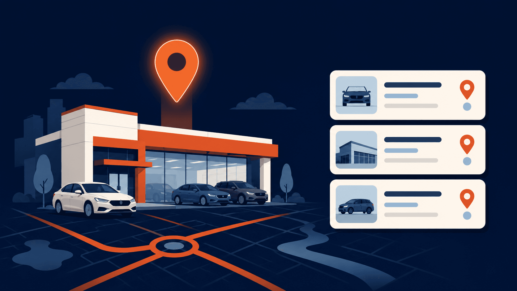 Local SEO map pack illustration for car dealerships