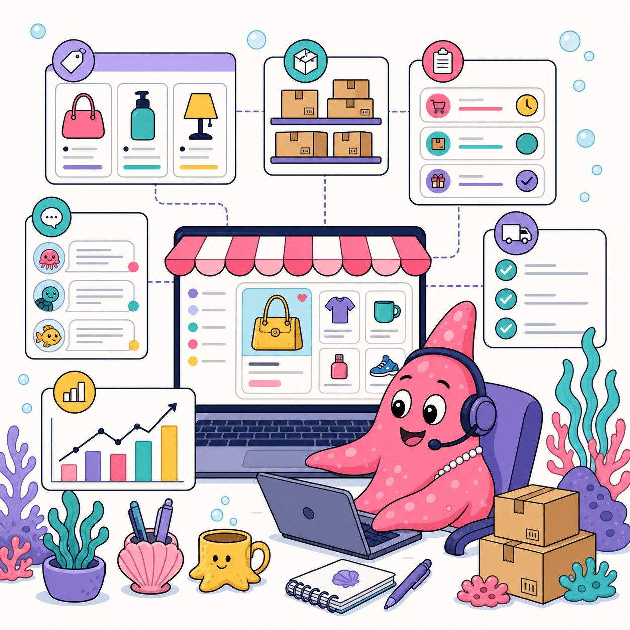 E-commerce operations virtual assistant portfolio illustration