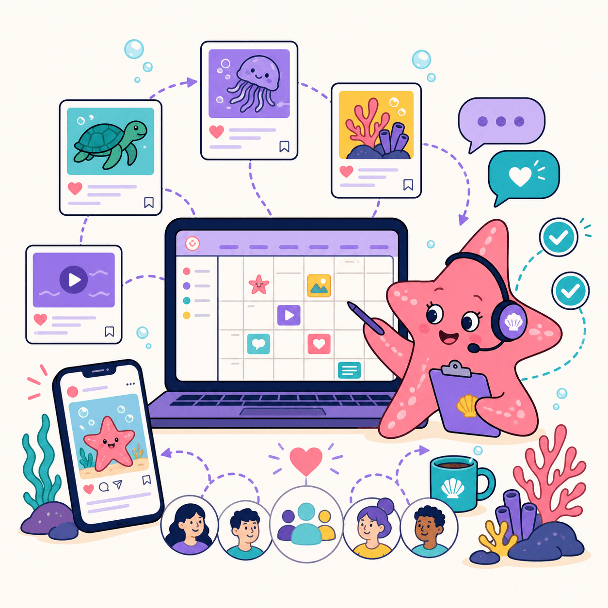 Social media virtual assistant portfolio illustration