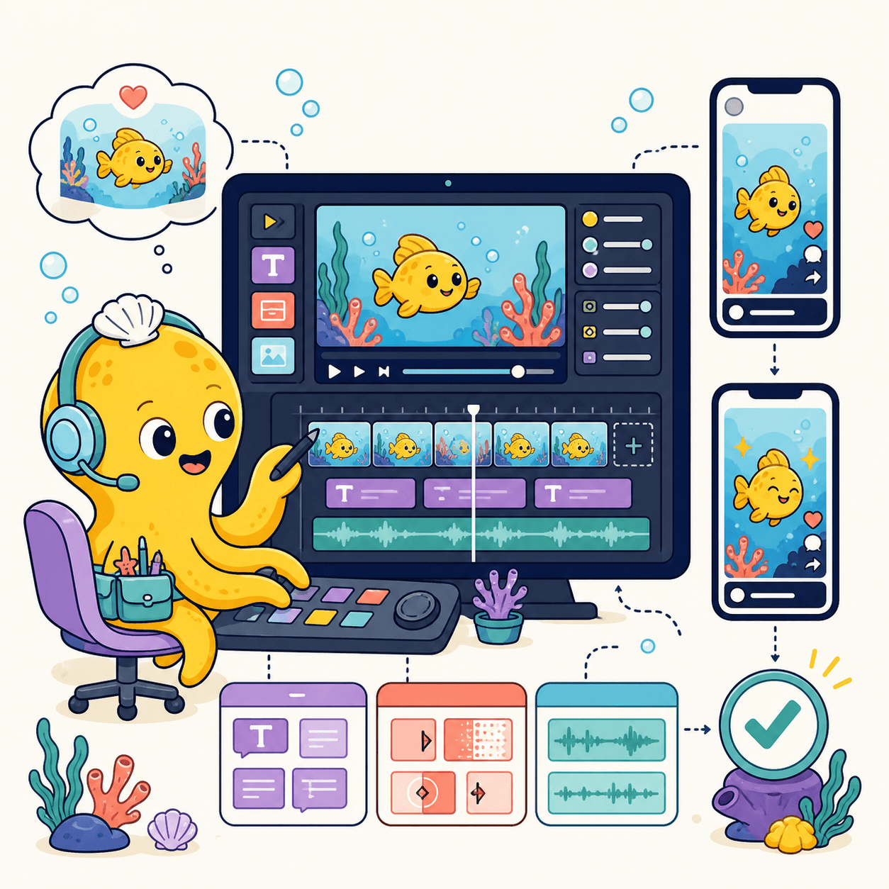 Video editing virtual assistant portfolio illustration