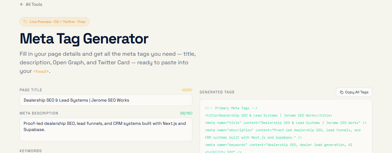 Meta tag generator preview
