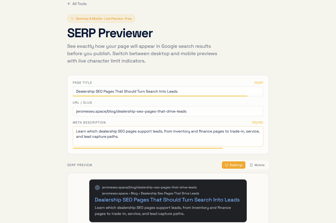 SERP previewer preview